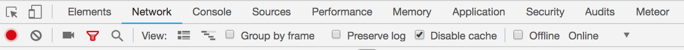 Disabling cache in the Network tab